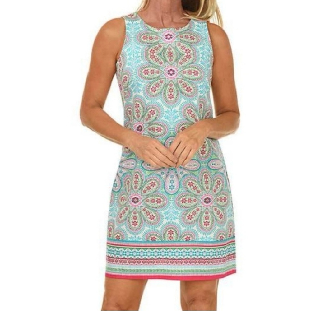 London Times Turquoise Floral Shift Dress Sleeveless Size 12 NWT